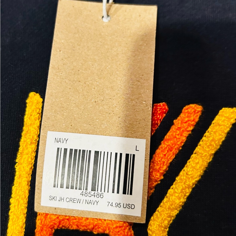 NWT JACKSON HOLE Navy Crewneck Sweatshirtwith Yellow and Orange Embroidered Logo - Picture 3 of 4